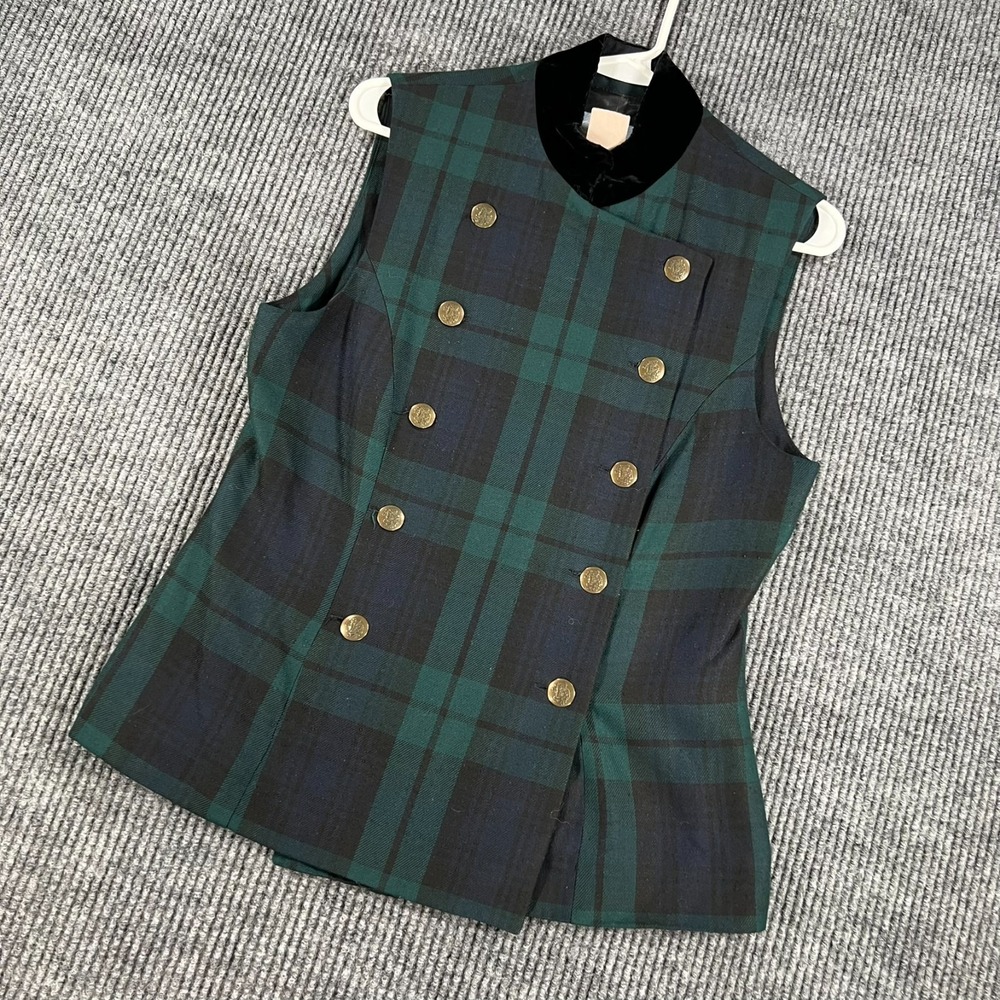 Ciel Bleu Sweater Vest Womens Small Blackwatch Plaid Double Breasted Classic
